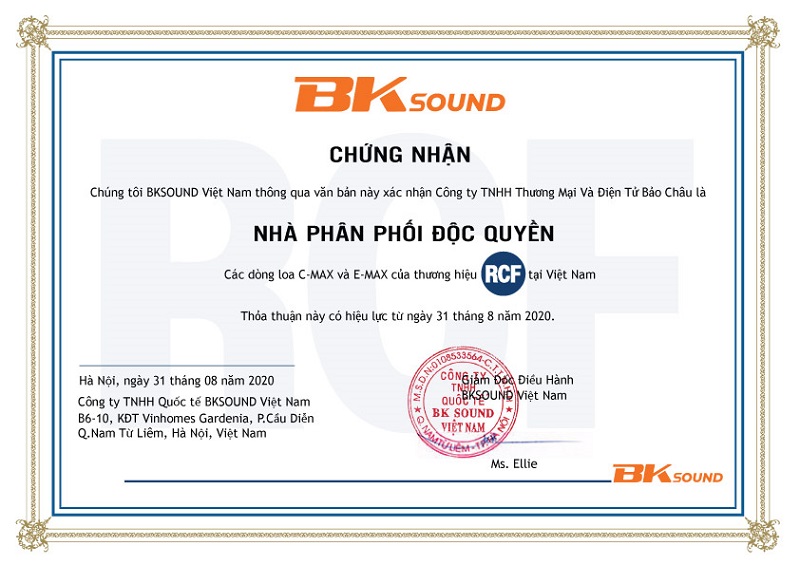 Chứng nhận BKSound cho RCF