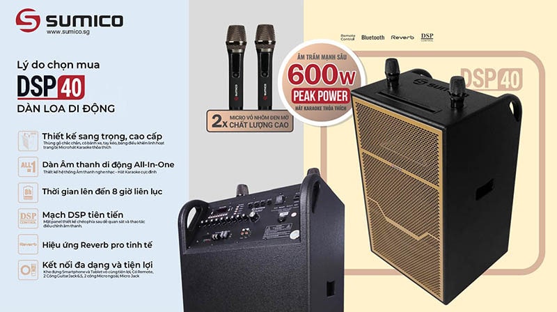 Ra mắt loa Sumico DSP40 công suất mạnh 600W, cấu hình “All-in-One”, pin 8 tiếng