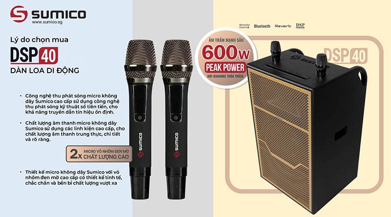 Ra mắt loa Sumico DSP40 công suất mạnh 600W, cấu hình “All-in-One”, pin 8 tiếng