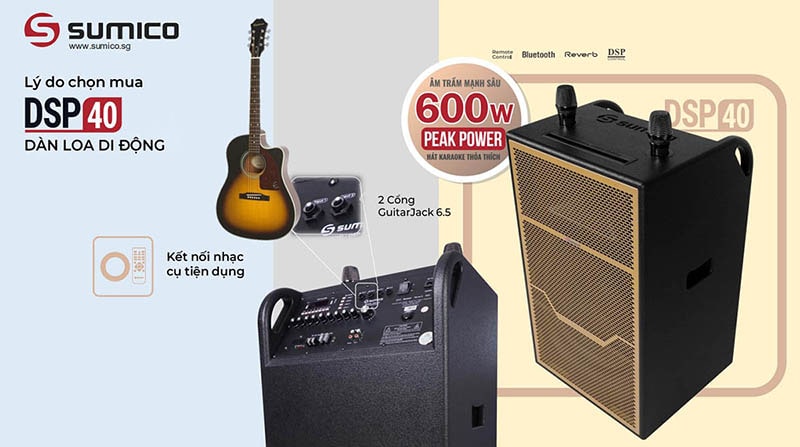 Ra mắt loa Sumico DSP40 công suất mạnh 600W, cấu hình “All-in-One”, pin 8 tiếng