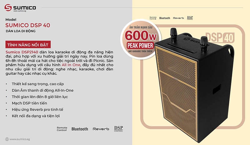 Ra mắt loa Sumico DSP40 công suất mạnh 600W, cấu hình “All-in-One”, pin 8 tiếng