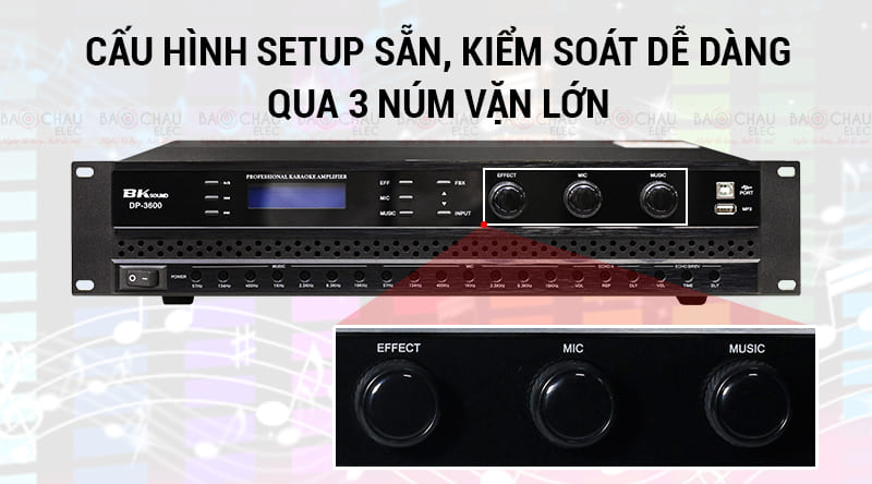 Cục đẩy liền vang BKsound DP3600 setup đơn giản, dễ d&agrave;ng sử dụng