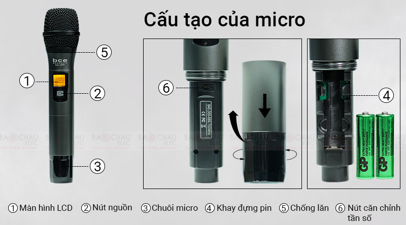 Cấu tạo micro kh&ocirc;ng d&acirc;y BCE U900