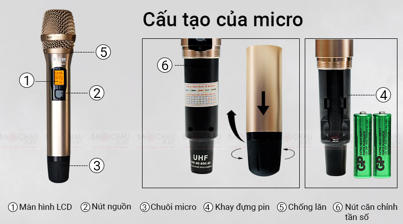 Cấu tạo micro kh&ocirc;ng d&acirc;y BCE UGX 12 Gold