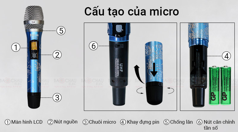 Cấu tạo micro kh&ocirc;ng d&acirc;y BCE UGX 12 Plus Luxury