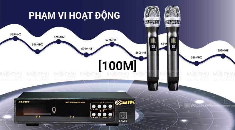 Micro kh&ocirc;ng d&acirc;y BIK BJ-U100 c&oacute; phạm vi hoạt động rộng