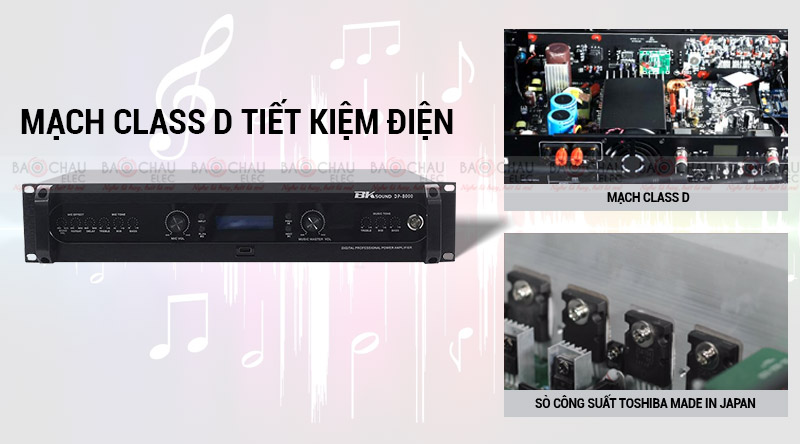 Đẩy liền vang kèm micro không dây BKsound DP8000 sử dụng mạch Class D tiết kiệm điện