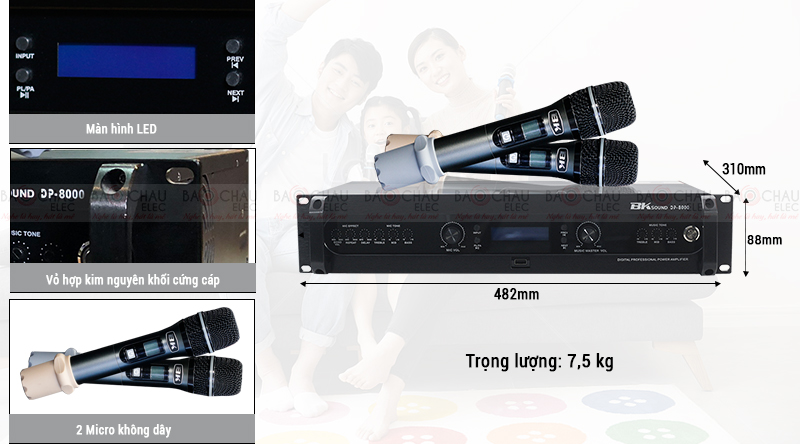Đẩy liền vang kèm micro không dây BKSound DP8000 hát cực hay