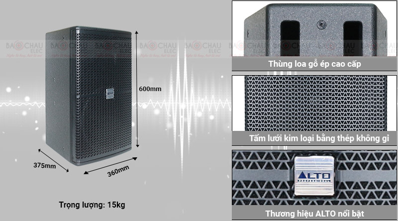 Loa Alto AK112 trọng lượng, k&iacute;ch thước c&acirc;n đối