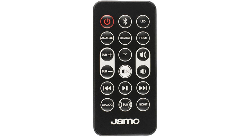 Loa Soundbar Jamo SB40 đi kèm là chiếc điều khiển từ xa