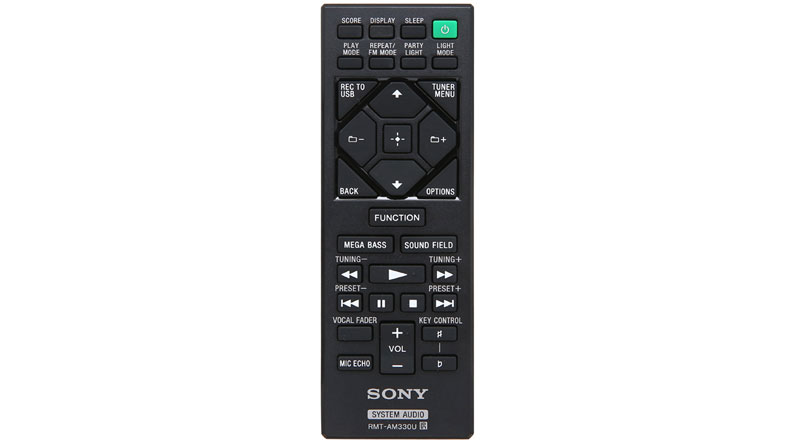 Đi kèm Loa bluetooth Sony MHC V02 là điều khiển từ xa