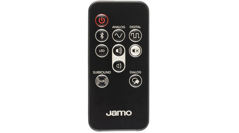 Loa Soundbar Jamo SB 36 đi kèm là chiếc điều khiển từ xa