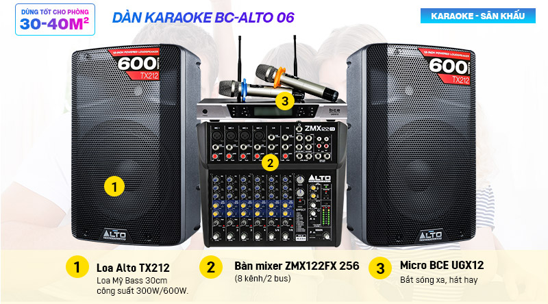 Dàn karaoke gia đình BC-ALTO 06 sử dụng loa liền công suất tiện lợi