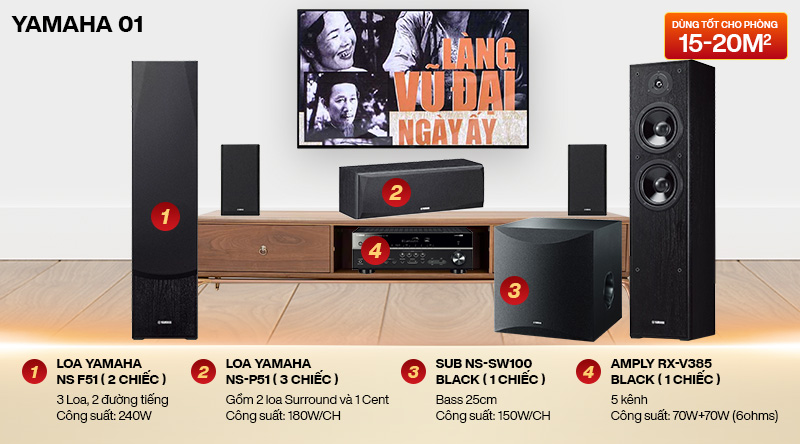 D&agrave;n &acirc;m thanh 5.1 xem phim, nghe nhạc Yamaha 01