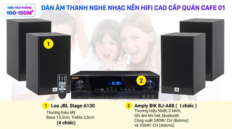 Dàn nghe nhạc nền hifi cao cấp quán cafe 01 (100m -150m)