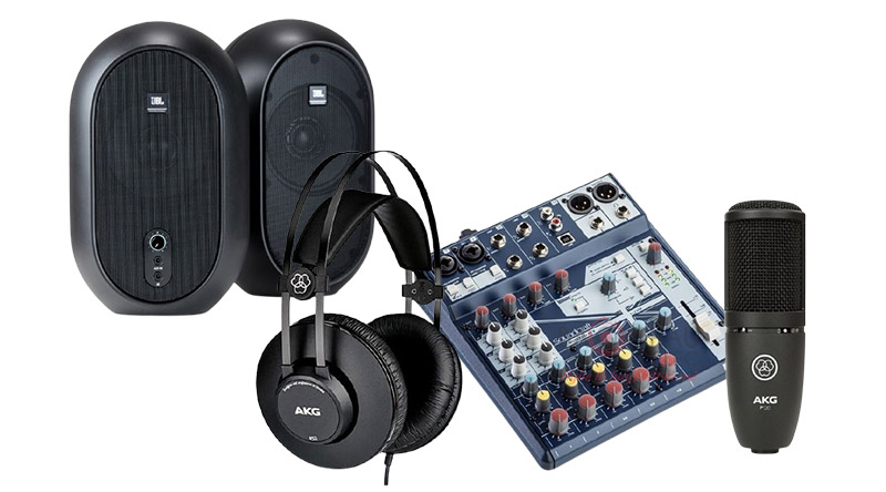 Combo thu âm Mixer Soundcraft Notepad 8 - Loa JBL One Series 104 - Micro AKG P120 - Headphone AKD K52