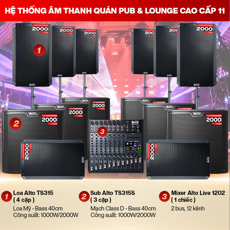 Hệ thống &acirc;m thanh qu&aacute;n PUB & Lounge cao cấp 11 (200m2)