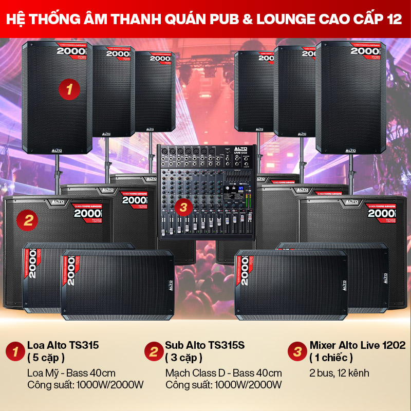 Hệ thống âm thanh quán PUB & Lounge cao cấp 12 (200m2)