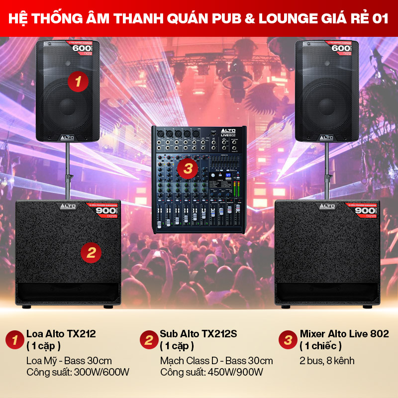 Hệ thống &acirc;m thanh qu&aacute;n PUB & Lounge gi&aacute; rẻ 01 (50m2)