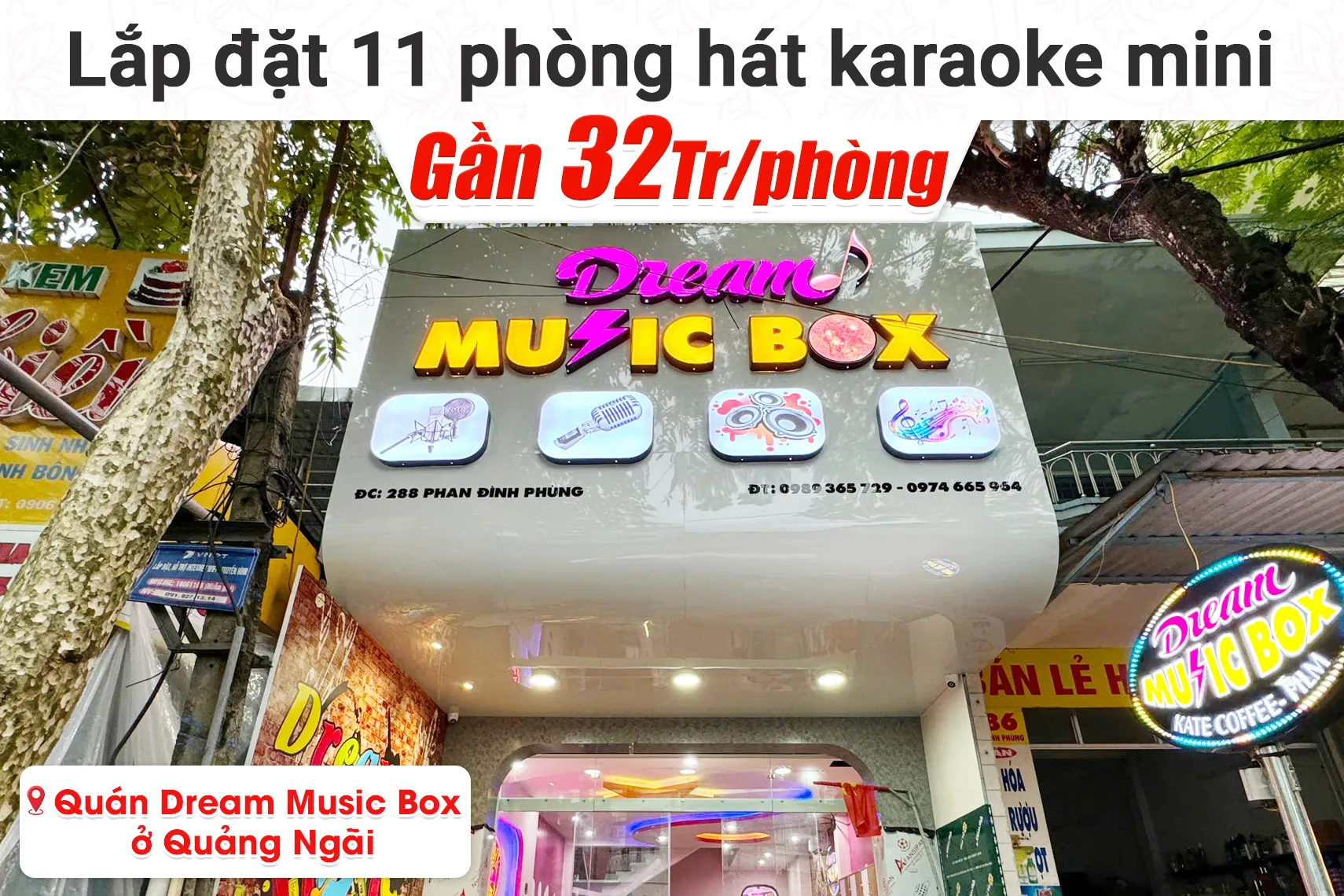 Lắp đặt 11 phòng karaoke box mini cho quán Dream Music Box tại Quảng Ngãi (JBL CV1852T, BKSound DKA 5500, KTV AIO23) 