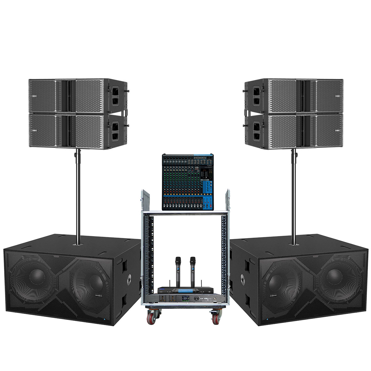 Dàn Line Array Active Audiocenter Astra 05 (Audiocenter Astra 212A, Audiocenter K-LA218-DSP, Yamaha MG16XU...)