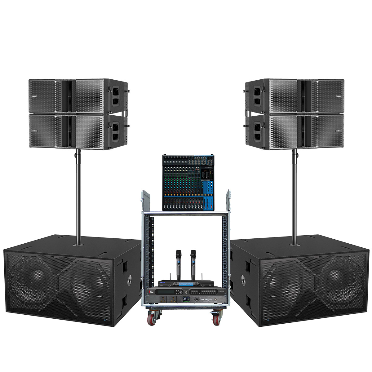 Dàn Line Array Active Audiocenter Astra 05 (Audiocenter Astra 212A, Audiocenter K-LA218-DSP, Yamaha MG16XU...)