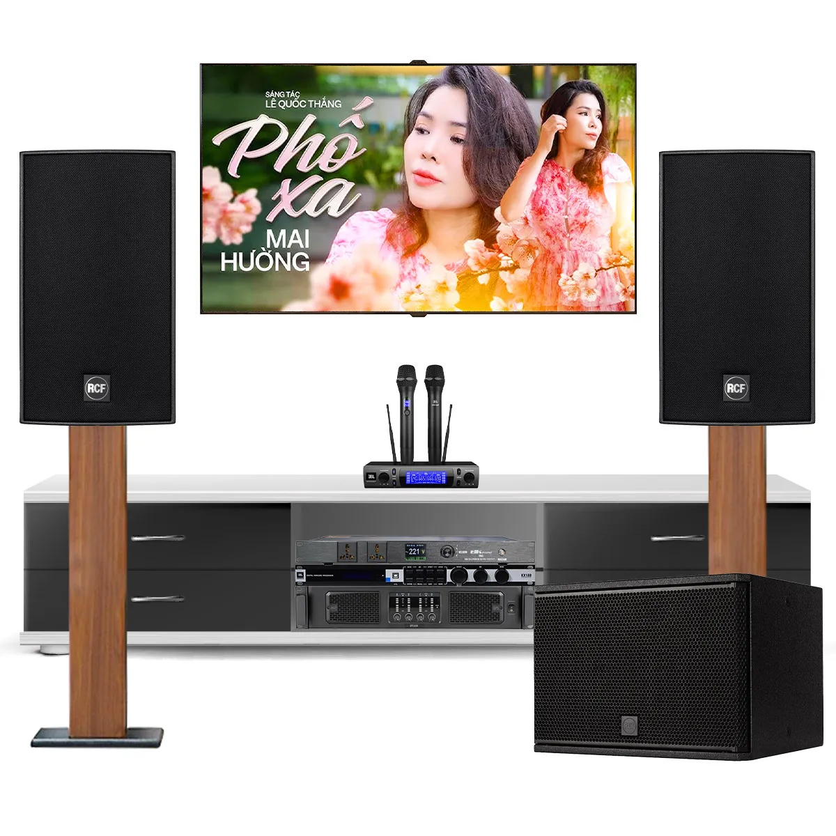 Dàn karaoke cao cấp RCF Acustica 41 (RCF C 5212-66, RCF QPS 6.0K, RCF S 12, JBL KX180A, JBL VM300)