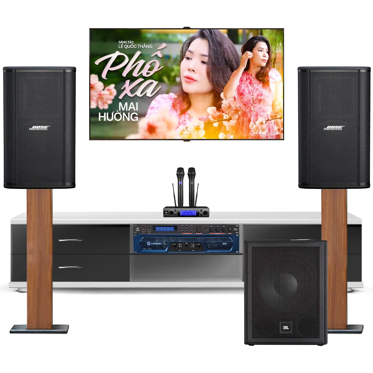 Dàn karaoke gia đình Bose 04 (Bose ShowTime SK12, Crown T7, JBL VX9, JBL IRX115S, JBL VM300)