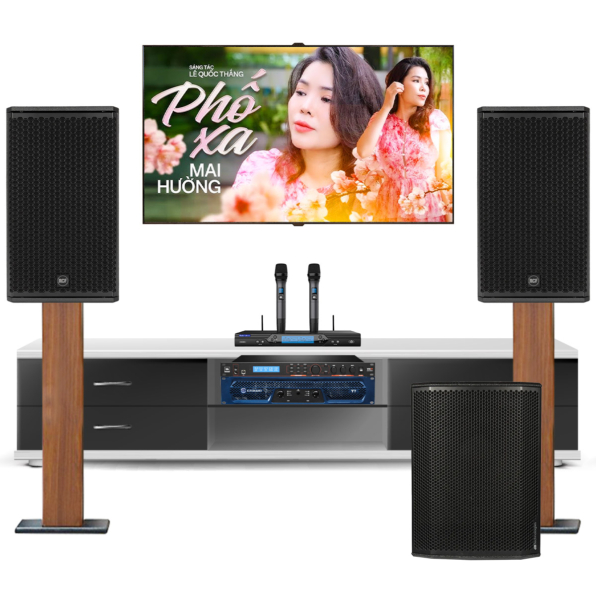 Dàn karaoke gia đình RCF GMAX 01 (RCF G-MAX 12, Crown T7, JBL VX9, dBTechnologies Sub 615, Baiervires BS9800)