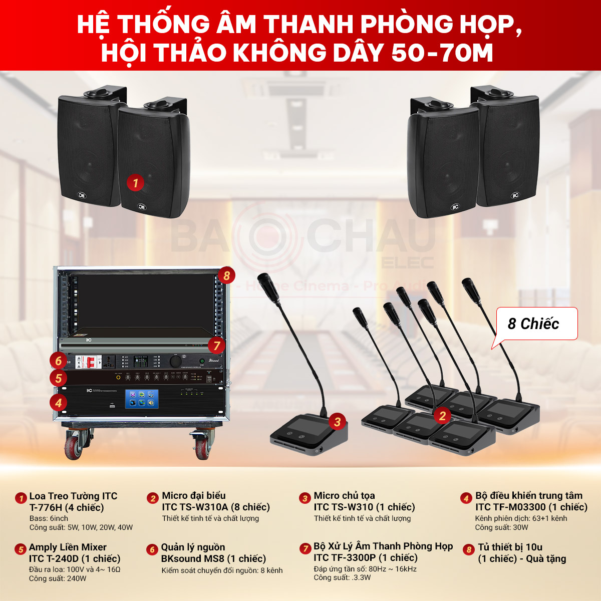 Hệ thống &acirc;m thanh ph&ograve;ng họp, hội thảo ITC kh&ocirc;ng d&acirc;y 50-70m