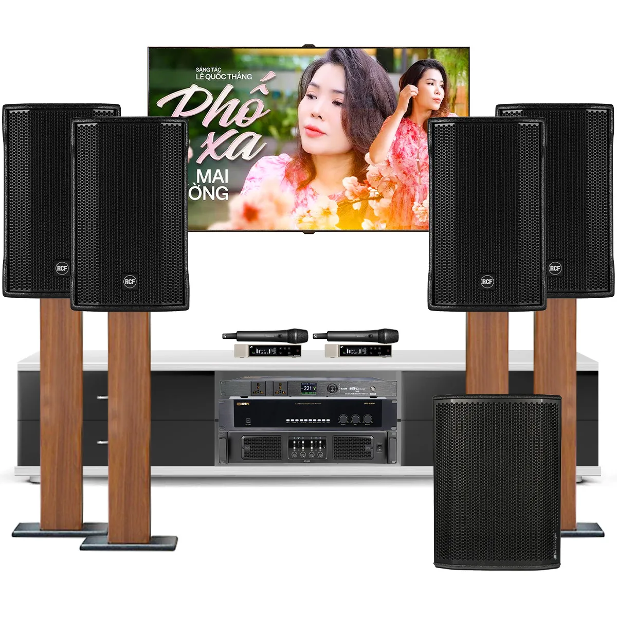Dàn karaoke cao cấp RCF 21 (RCF CMAX 4110, RCF QPS 6.0K, BPC-R500, dBTechnologies Sub 615, Sennheiser EW-D SKM-S...)