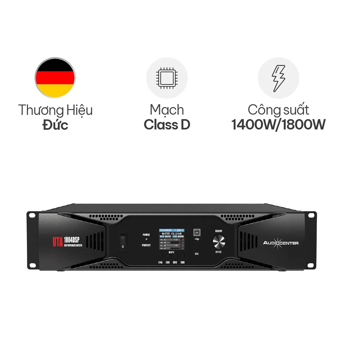 Cục đẩy 4 kênh Audiocenter UTA1804DSP (1400W, Class D)