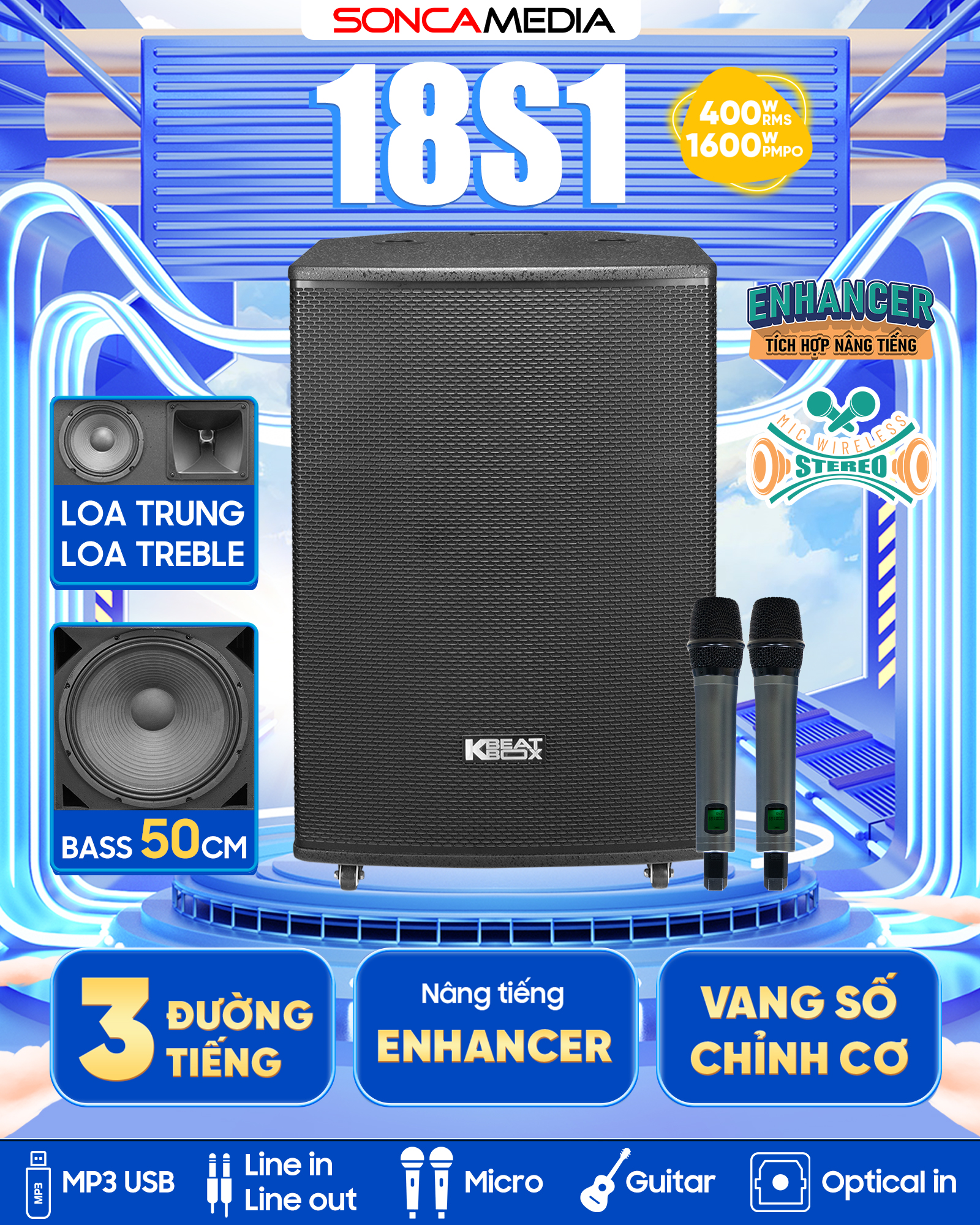 Loa kéo Acnos 18S1 (Bass 50cm, 400W RMS, 2 micro) - Hình 1