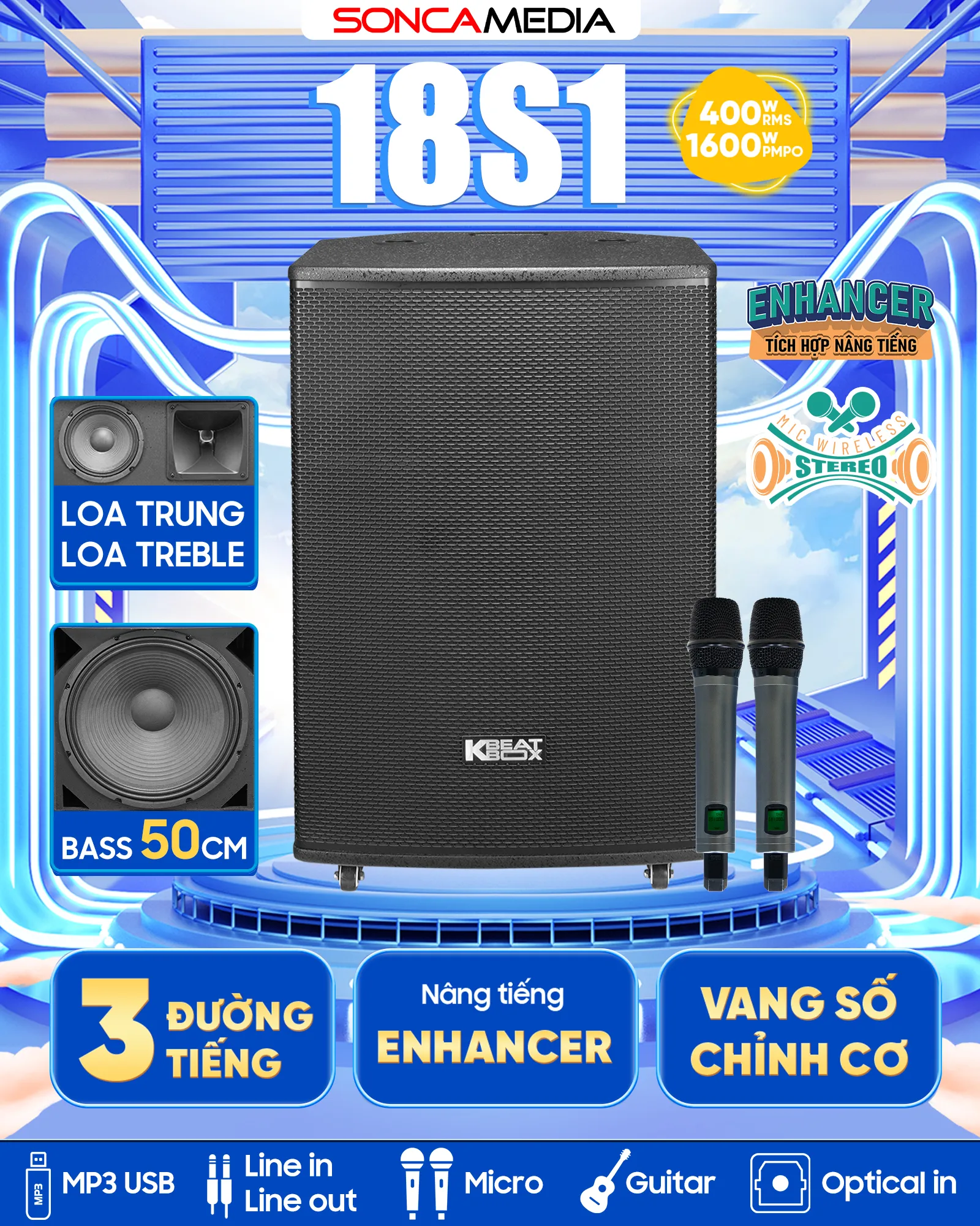 Loa kéo Acnos 18S1 (Bass 50cm, 400W RMS, Kèm 2 micro) - Hình 1