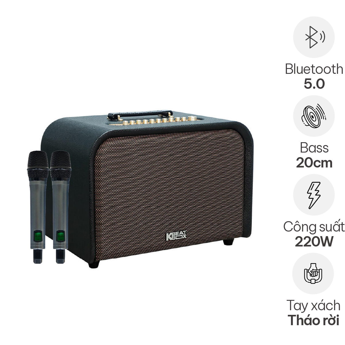 Loa Acnos Acoustic 3 Compact (New 2026, Bass 20cm, 220W, Quai Xách, Pin Rời, Kèm 2 micro)