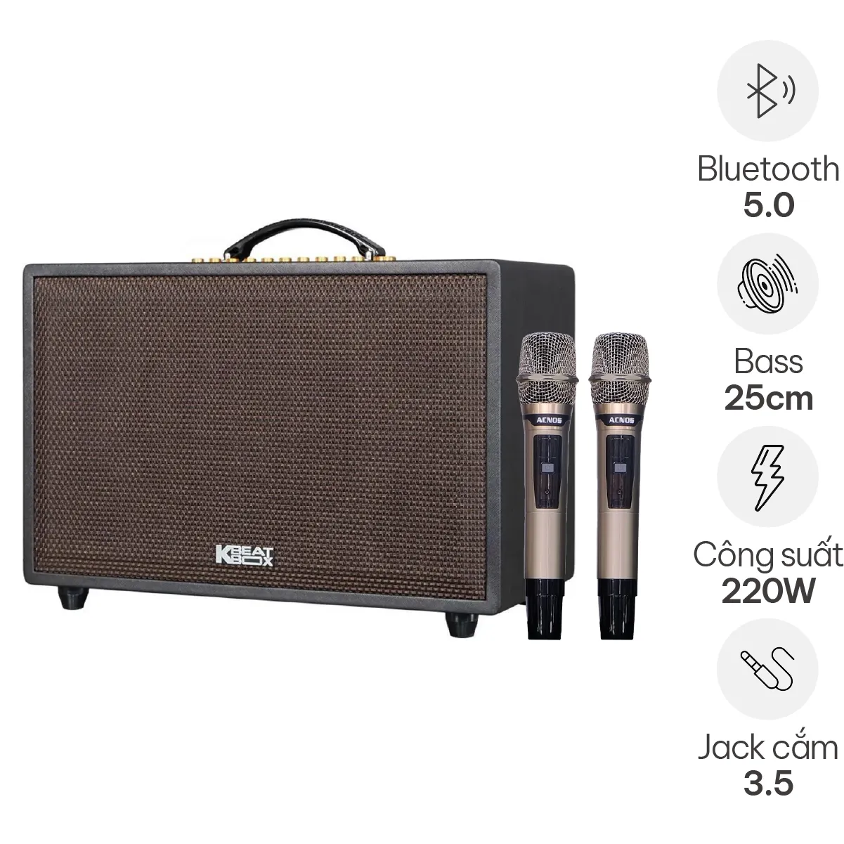 Loa xách tay Acnos CS3600 Pro (1 Bass 25cm, 220W, Kèm 2 Micro)
