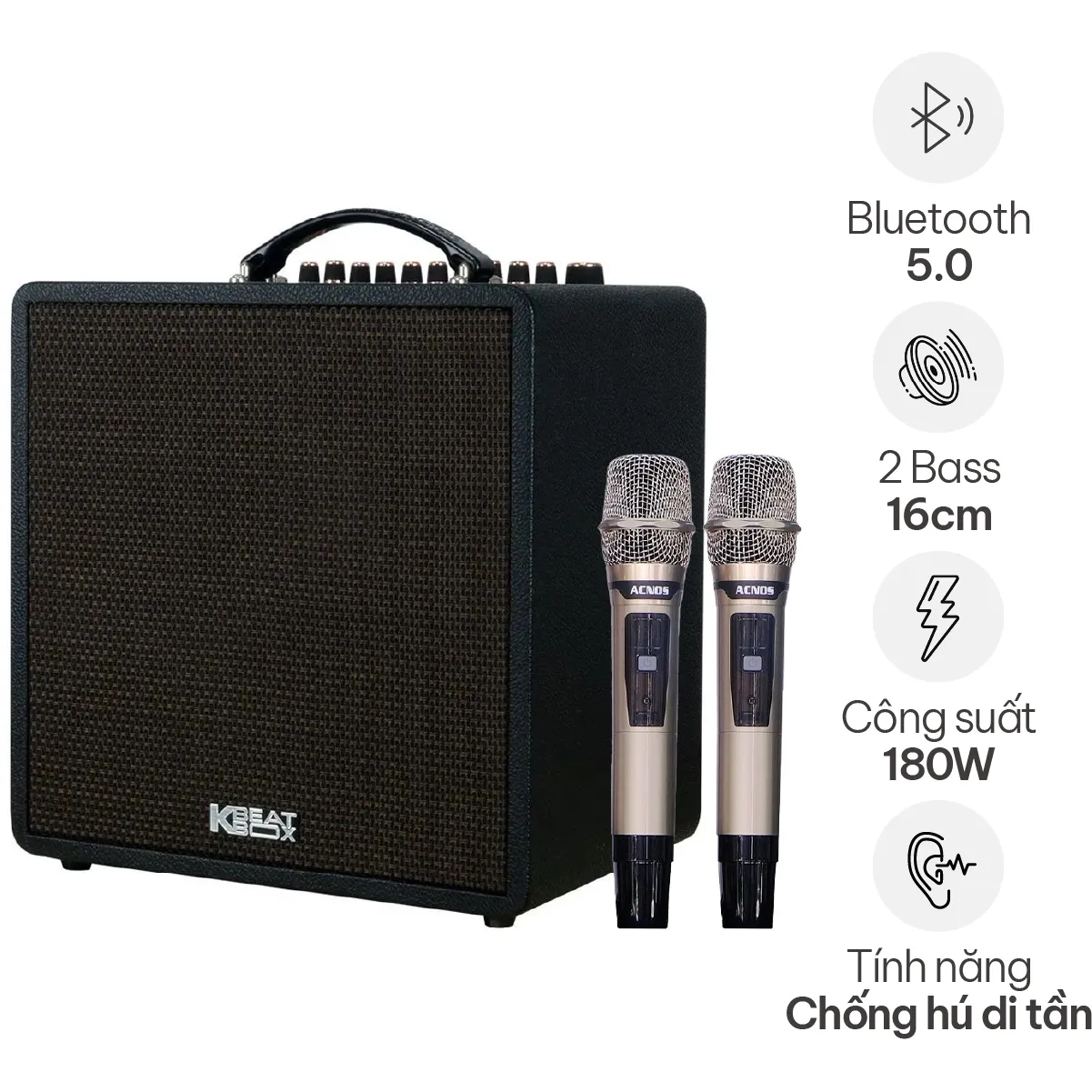 Loa xách tay Acnos QUAD 64 Ver2 (2 x Bass 16cm, 180W, Bluetooth 5.0, 2 Micro UHF)