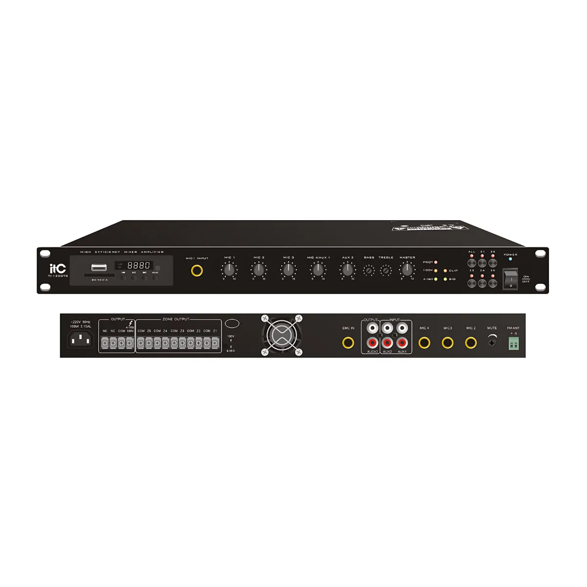 Amply phân 5 vùng ITC TI-120DTB (120W, MP3, FM, Bluetooth)