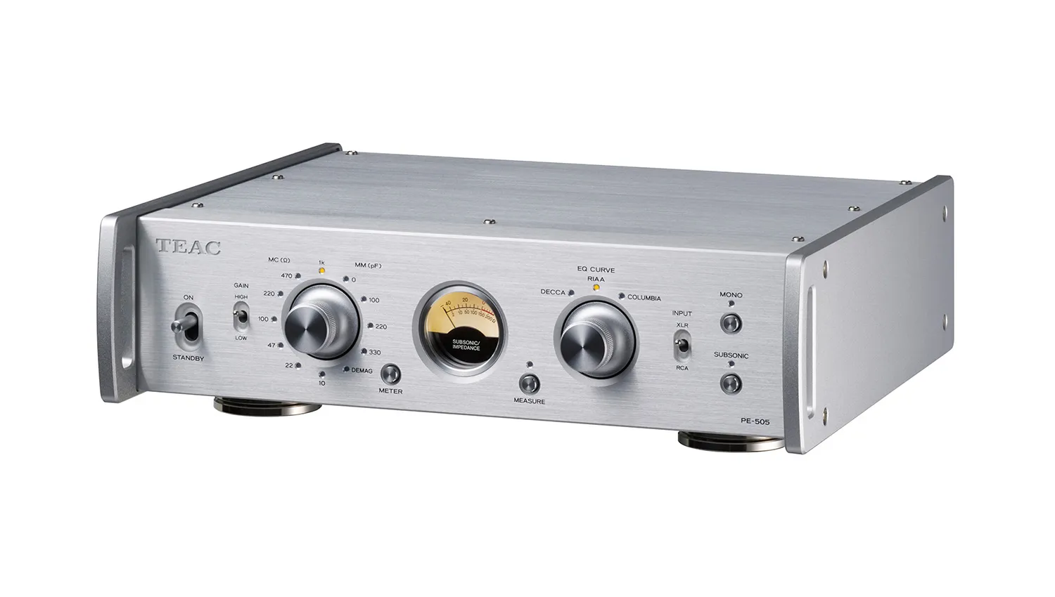 Amply Teac PE-505 silver nghiêng phải