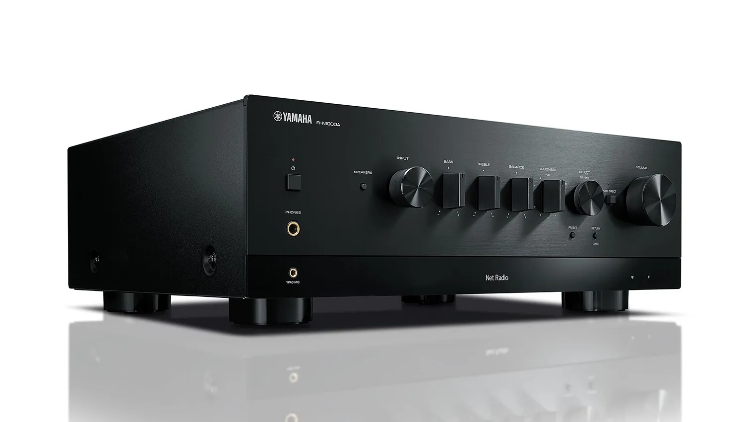 Amply Yamaha R-N1000A black mặt nghiêng phải