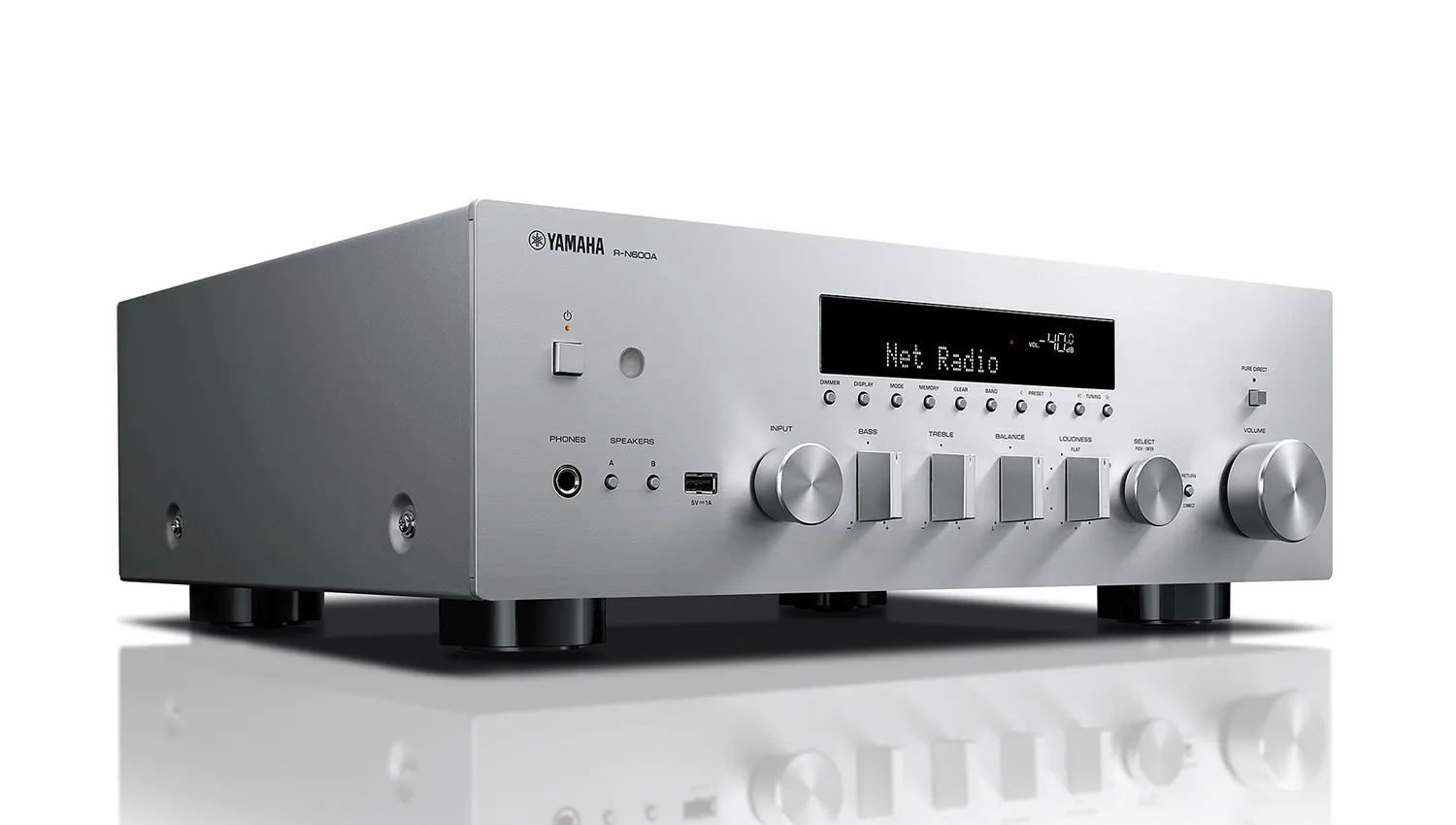 Amply Yamaha R-N600A Silver mặt nghiêng phải