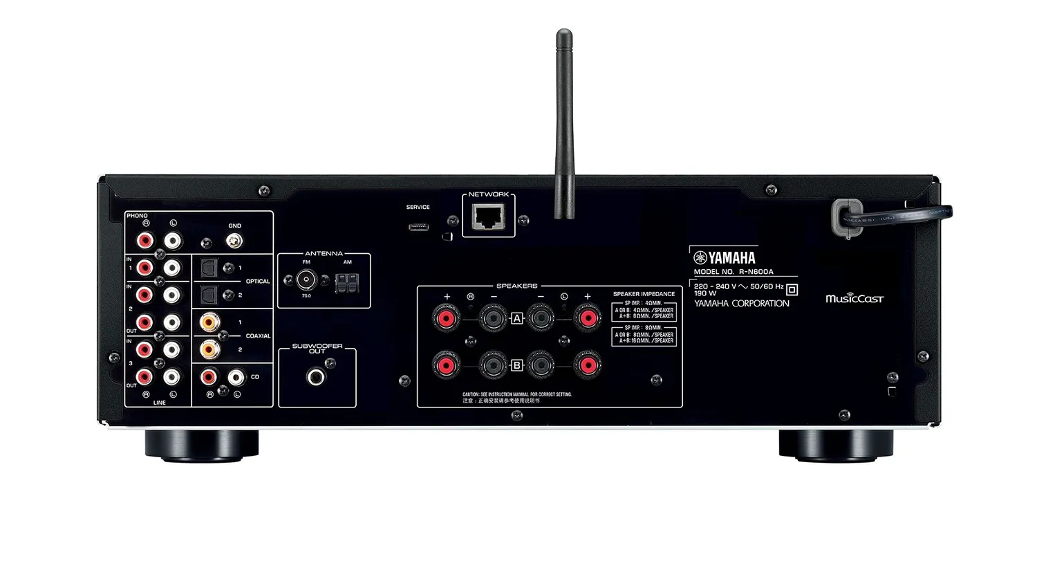 Amply Yamaha R-N600A black mặt sau