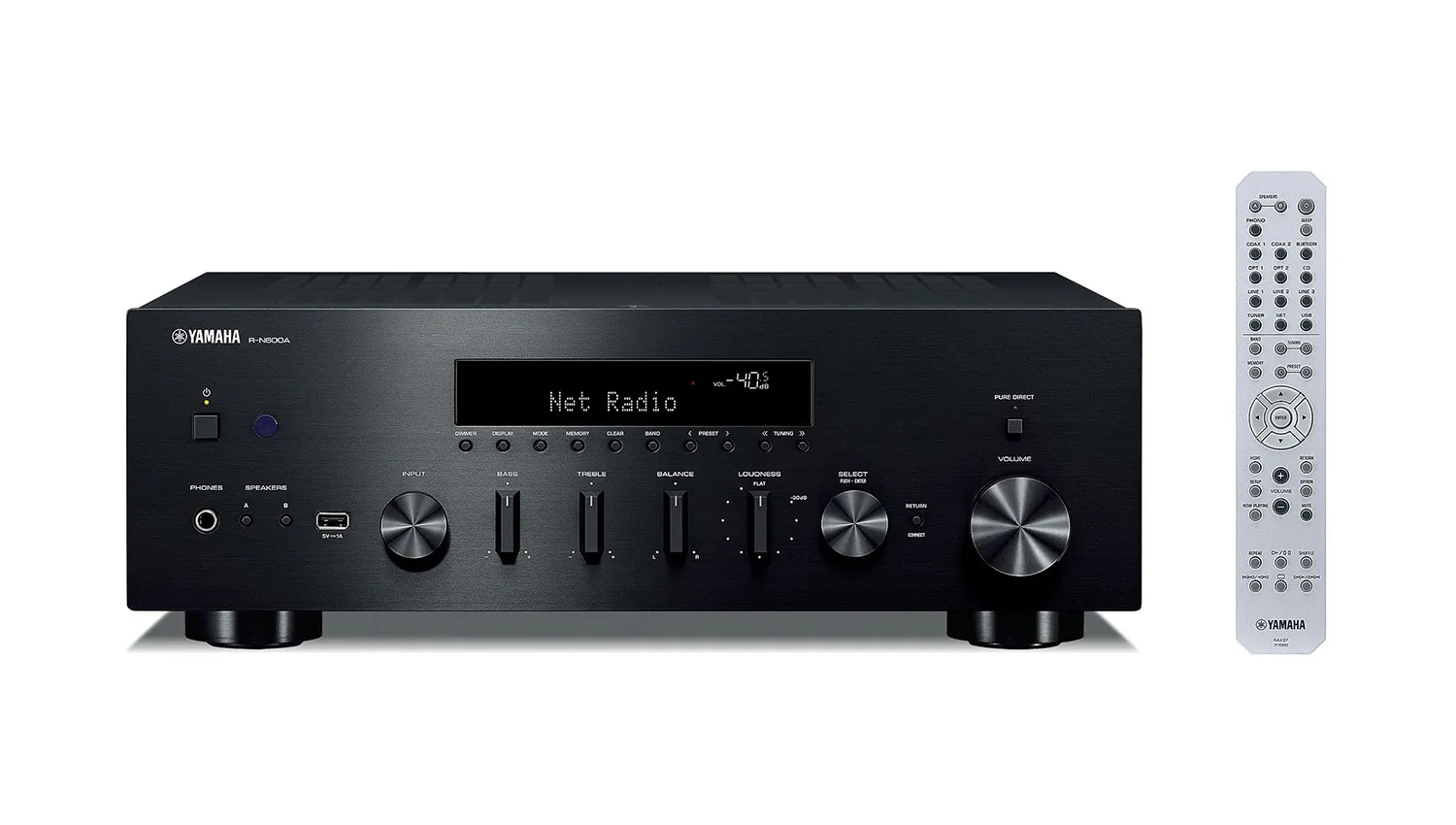 Amply Yamaha R-N600A black mặt trước