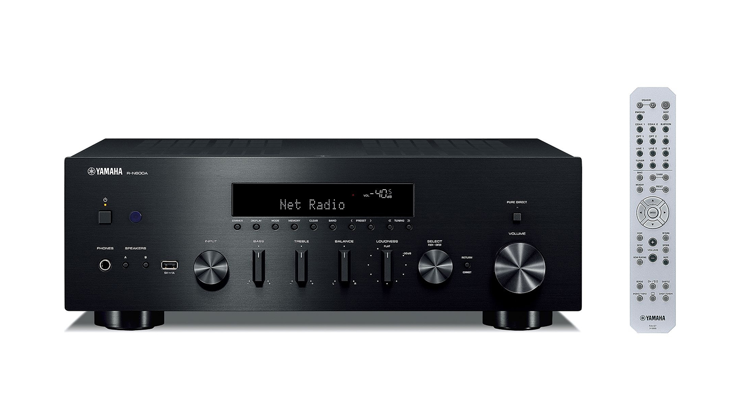 Amply Yamaha R-N600A black mặt trước