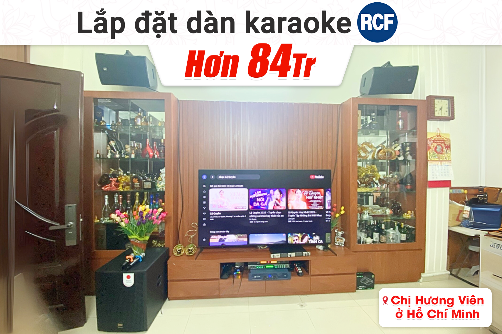 Lắp đặt dàn karaoke RCF hơn 84tr cho chị Viên tại TP HCM (RCF CMAX 4110, Crown T7, BIK BBK-W55A, Việt KTV DA10 Plus)