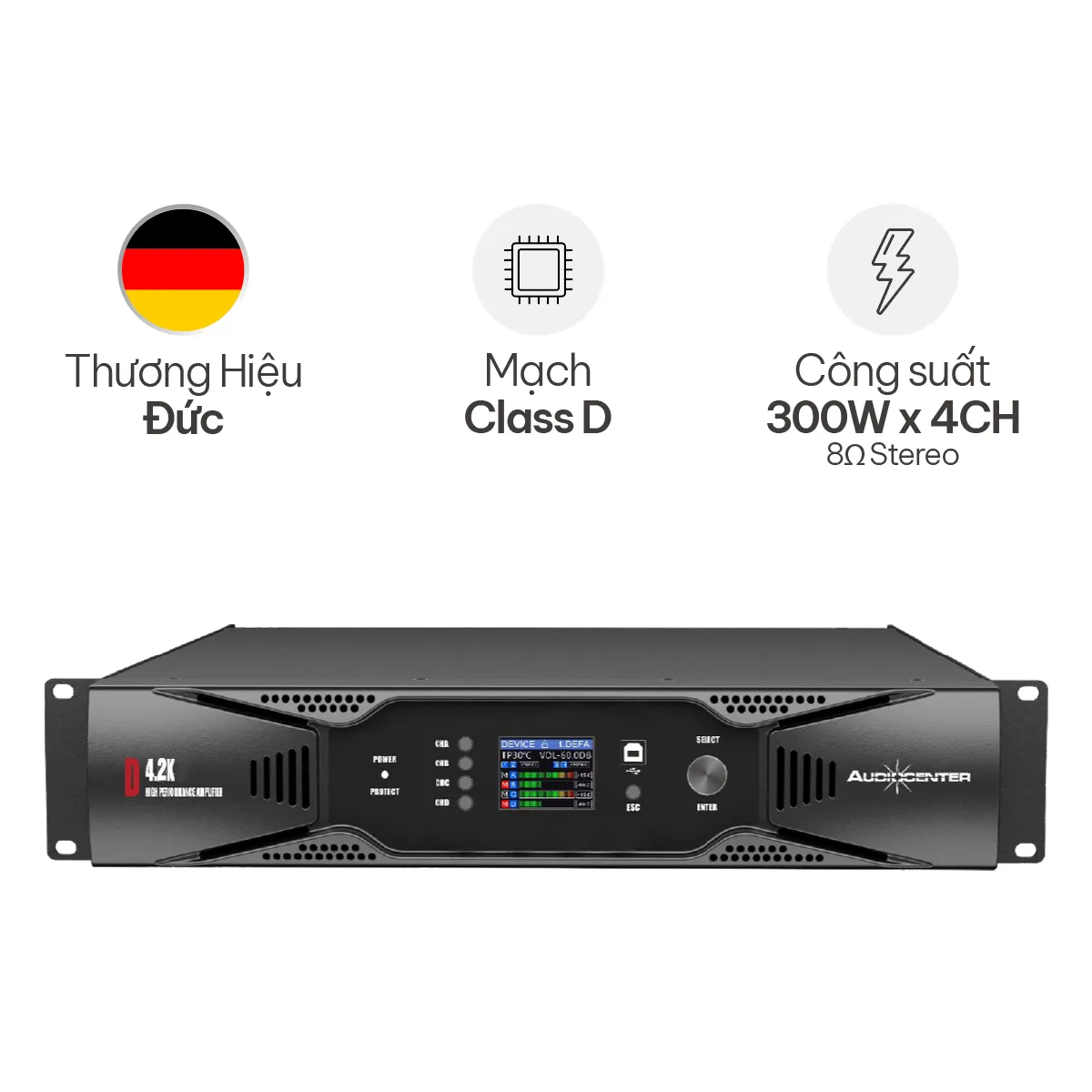 Cục đẩy 4 kênh Audiocenter D4.2K