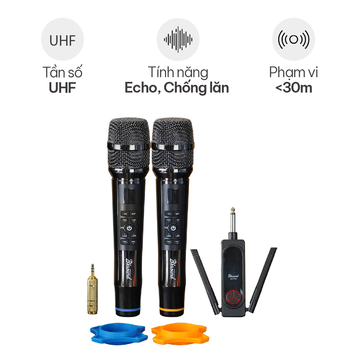 Micro không dây Bksound A3 Pro 2025 (Kèm Echo, Tăng giảm âm lượng mic)