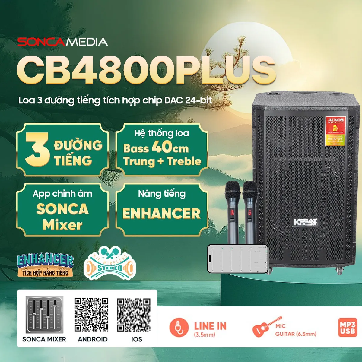 Loa Kéo Acnos CB4800Plus (Bass 40, 150W/750W, Kèm 2 tay micro) - Hình 1