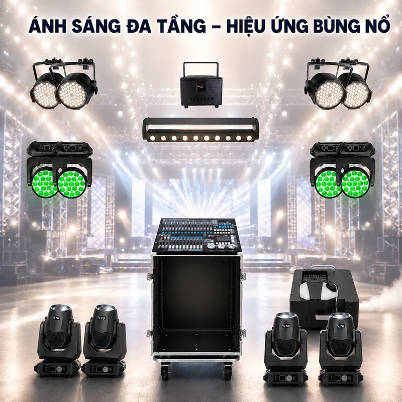 Combo đèn ánh sáng sân khấu, sự kiện, đám cưới 06 (VLTG LA550, Bksound 54C RGBW, Bksound LS19...)