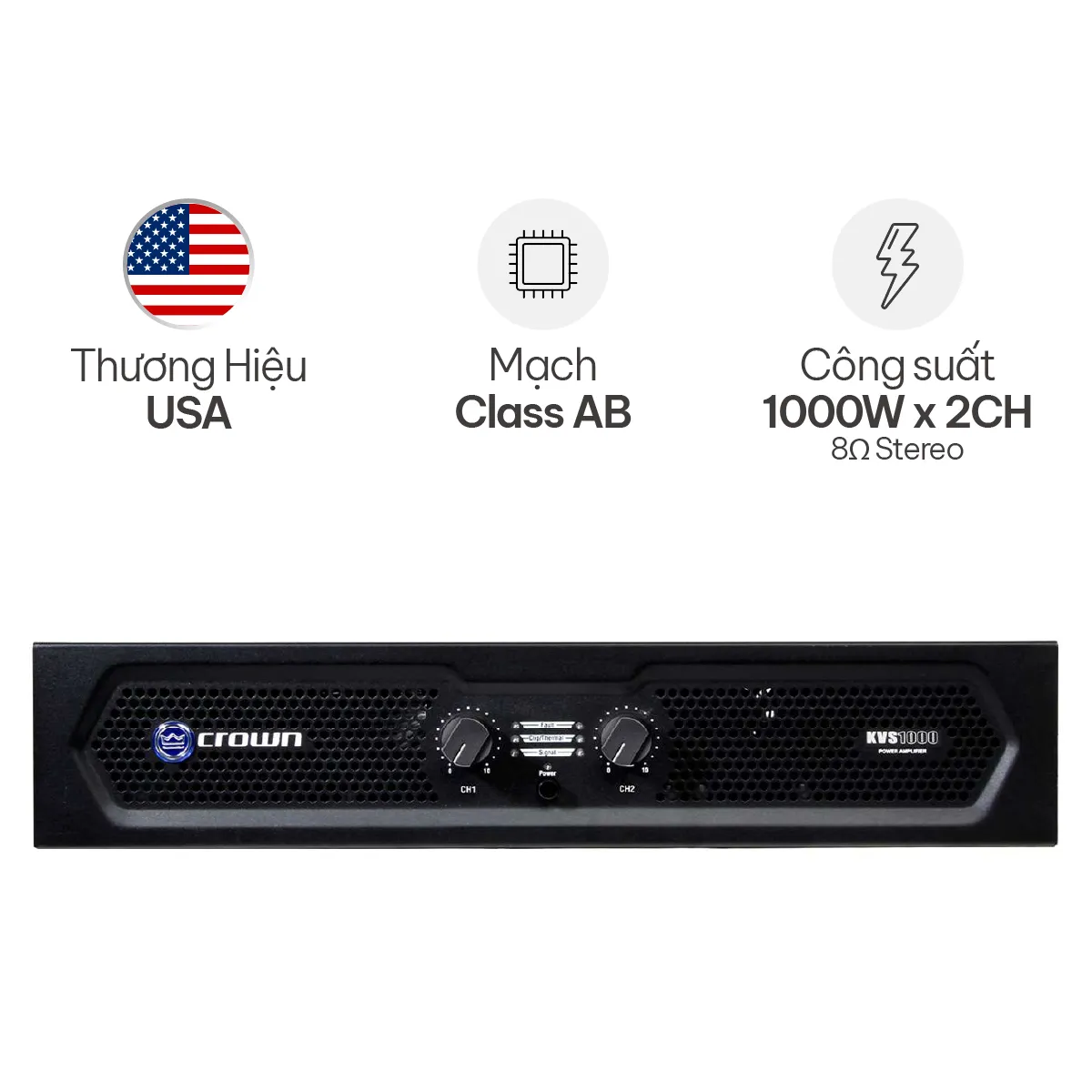 Cục Đẩy Công Suất 2 Kênh Crown KVS 1000 (Nguồn Xung, Class AB, 1000W)